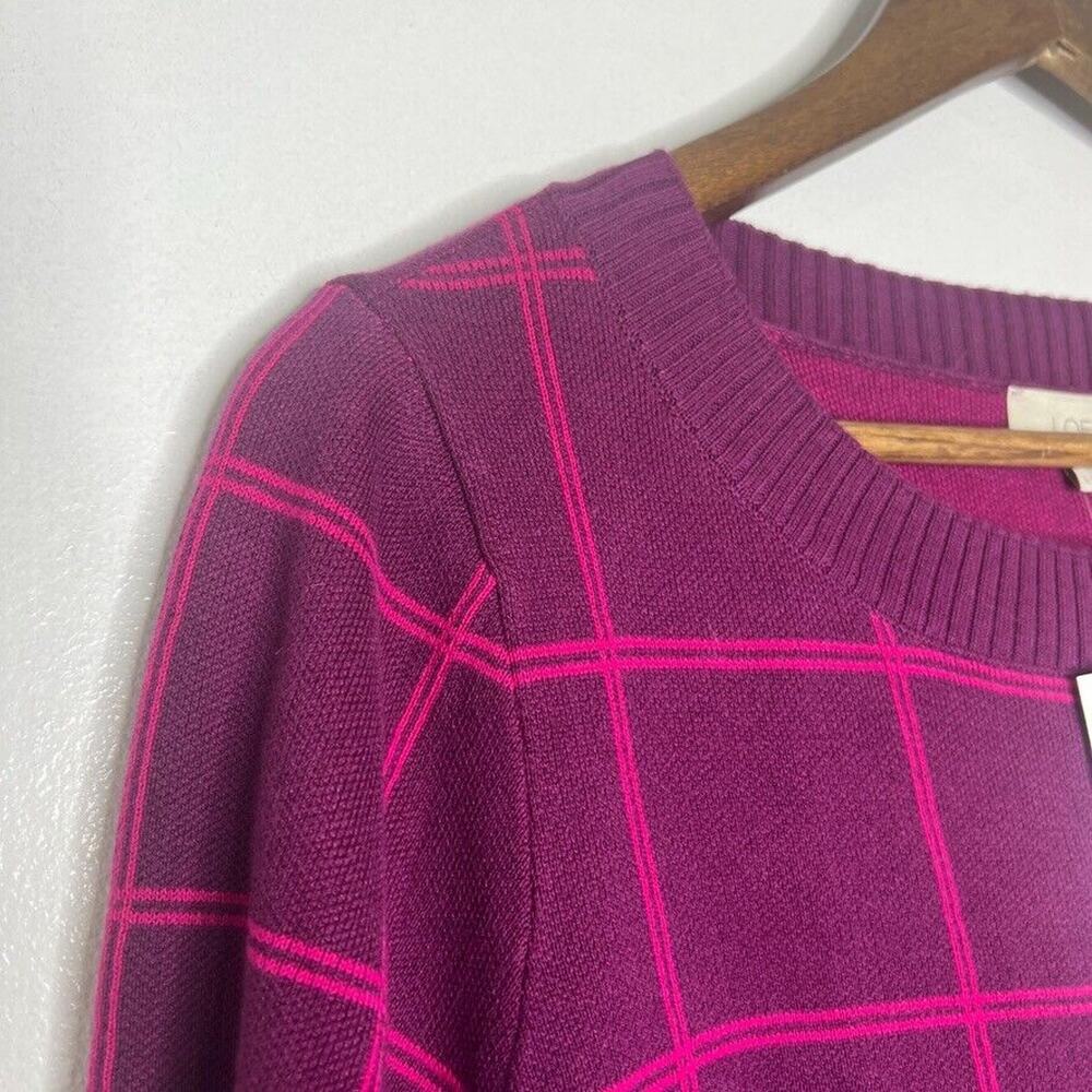 Purple Pink Grid Pattern Sweater Size L Lightweight Casual NEW LOFT Women's